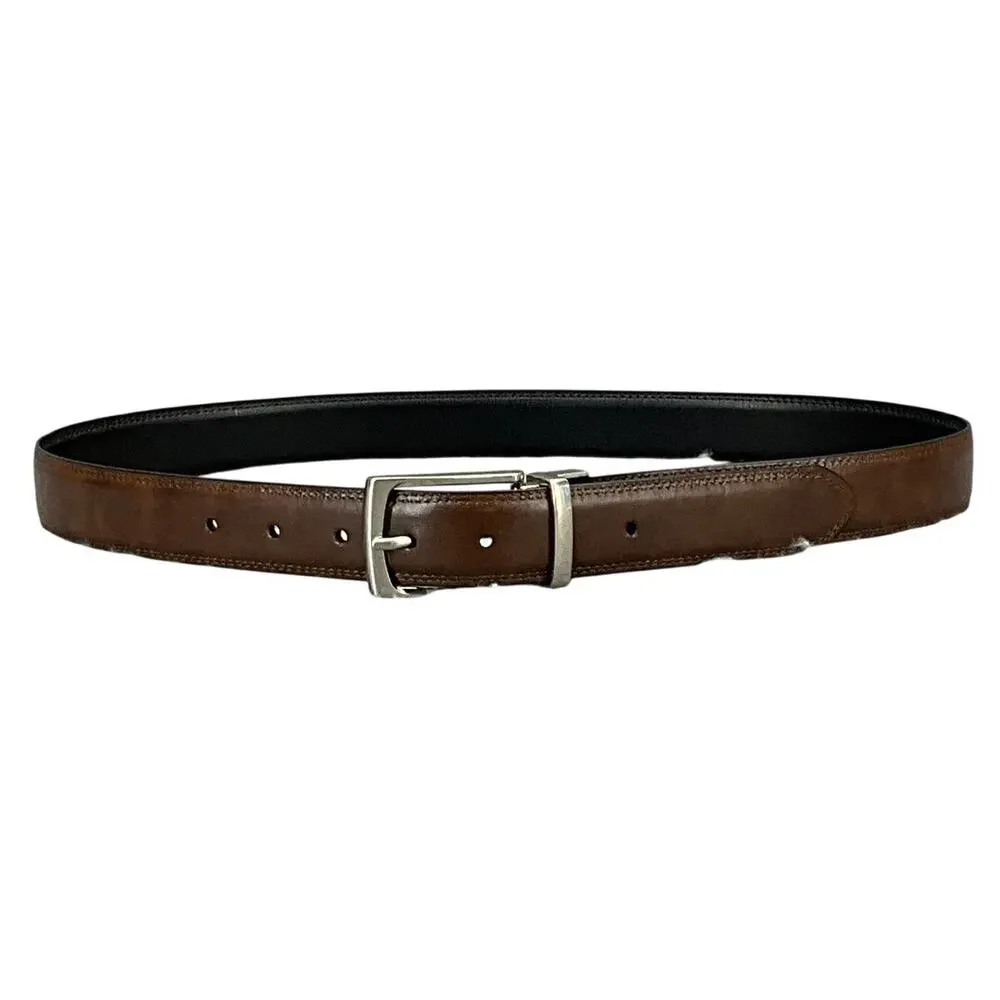 Dockers Reversible Black/Brown Leather Brushed Nickel Buckle Belt Men 30” - 36”